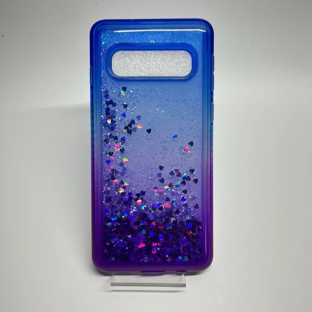 ✅ Zoeirc Samsung Galaxy S10 Case Blue Purple Liquid Glitter Hearts Cover #️⃣0003
